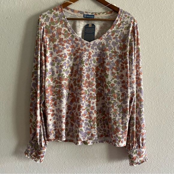 Democracy Long Cuffed Sleeve V-Neck Abstract Wisteria Multi Printed Knit XL - Picture 3 of 8
